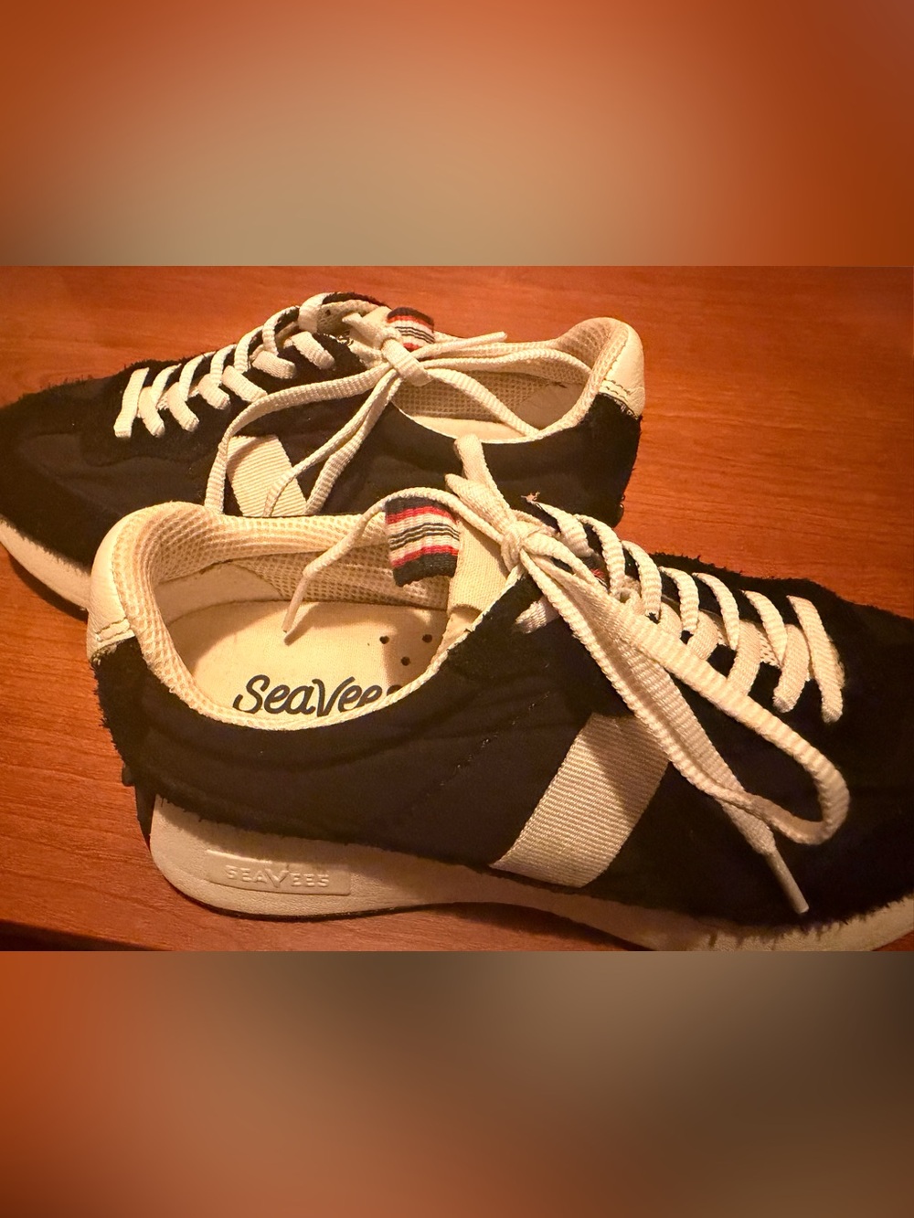SeaVees Acorn Trainer Black and White Low-Top Canvas Sneakers with Stripe Tab